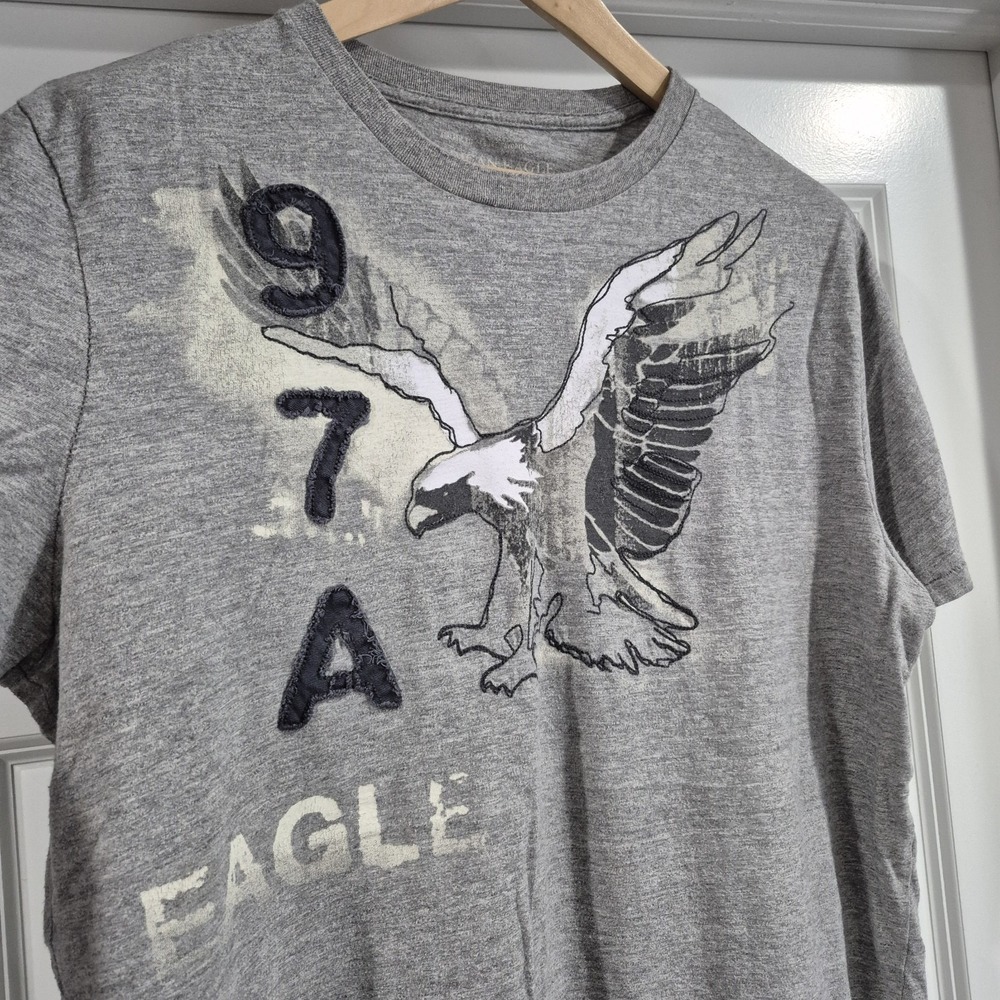 Y2K American Eagle Shirt Mens XL Tall Gray Vintage Preppy Skater Embroidered